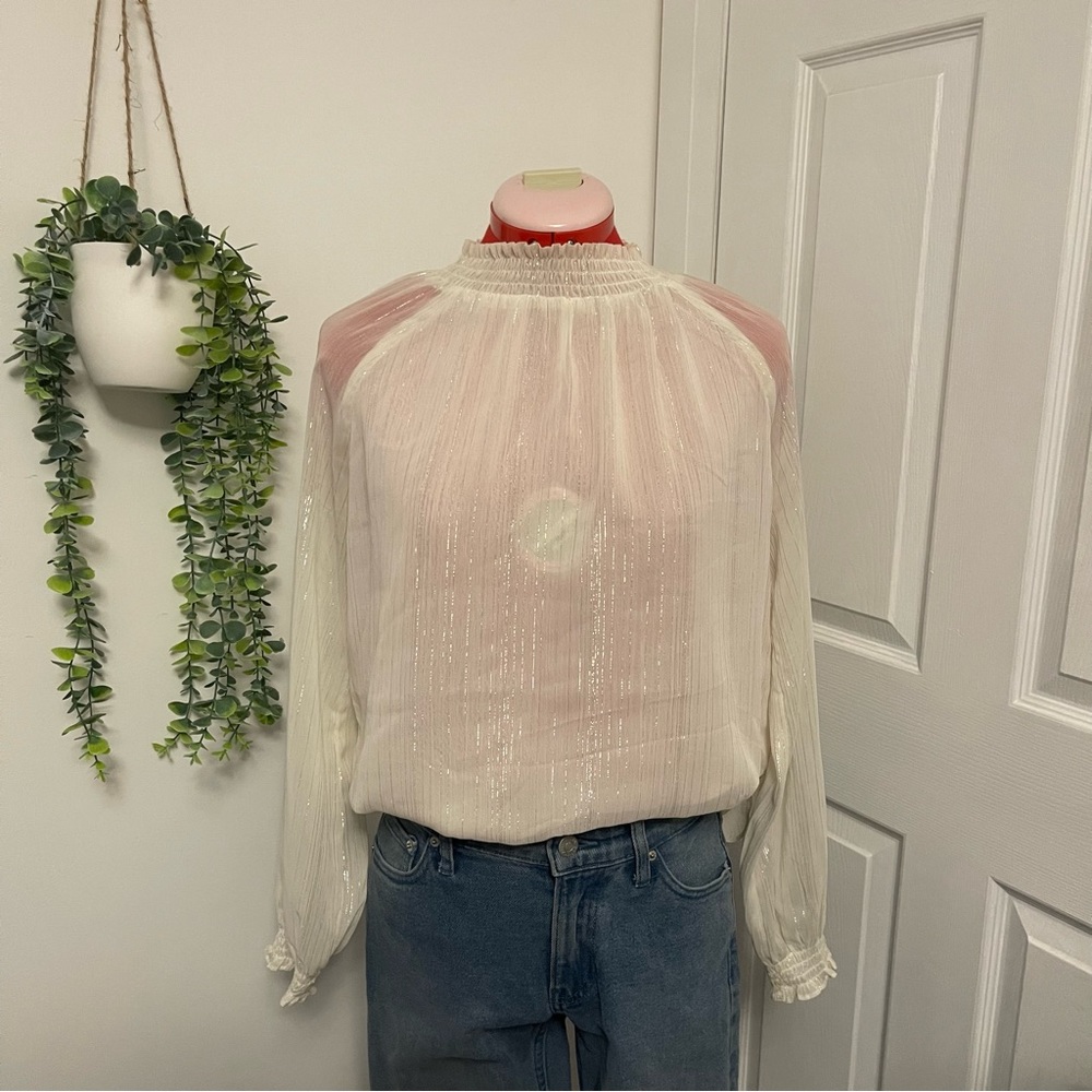 Ellen Tracy | glitter sheer mock neck blouse